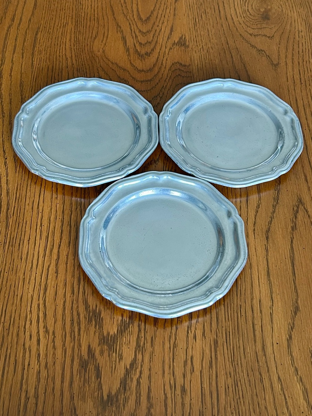 3 WILTON ARMETALE RWP 7" QUEEN ANNE SMALL PEWTER PLATES ~ USA